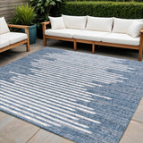 6' Blue And Ivory Square Striped Indoor Outdoor Area Rug