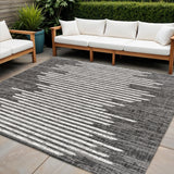 4' Black And Ivory Square Striped Indoor Outdoor Area Rug