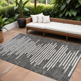 6' X 9' Black And Ivory Striped Indoor Outdoor Area Rug