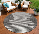 8' Black And Ivory Round Striped Indoor Outdoor Area Rug