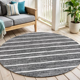 5' Black And Ivory Round Striped Indoor Outdoor Area Rug