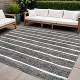 6' Black And Ivory Square Striped Indoor Outdoor Area Rug