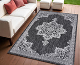 4' X 6' Dark Gray And Cream Medallion Indoor Outdoor Area Rug