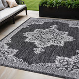 5' X 8' Dark Gray And Cream Medallion Indoor Outdoor Area Rug