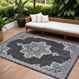 8' X 10' Dark Gray And Cream Medallion Indoor Outdoor Area Rug