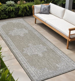 8' Beige And Cream Medallion Indoor Outdoor Runner Rug