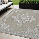 5' X 8' Beige And Cream Medallion Indoor Outdoor Area Rug