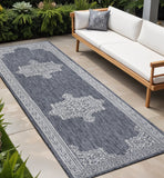 8' Blue And Cream Medallion Indoor Outdoor Runner Rug