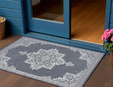 3' X 5' Blue And Cream Medallion Indoor Outdoor Area Rug