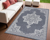 4' X 6' Blue And Cream Medallion Indoor Outdoor Area Rug
