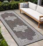 8' Light Brown And Cream Medallion Indoor Outdoor Runner Rug