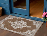3' X 5' Terra Cotta And Cream Medallion Indoor Outdoor Area Rug
