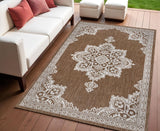 4' X 6' Terra Cotta And Cream Medallion Indoor Outdoor Area Rug