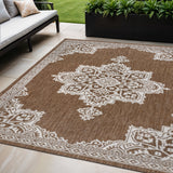 5' X 8' Terra Cotta And Cream Medallion Indoor Outdoor Area Rug