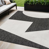 5' X 8' Black And Cream Geometric Indoor Outdoor Area Rug