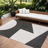 8' X 10' Black And Cream Geometric Indoor Outdoor Area Rug
