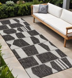 8' Black And Cream Geometric Indoor Outdoor Runner Rug