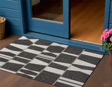 3' X 5' Black And Cream Geometric Indoor Outdoor Area Rug