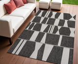 4' X 6' Black And Cream Geometric Indoor Outdoor Area Rug
