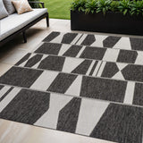 5' X 8' Black And Cream Geometric Indoor Outdoor Area Rug