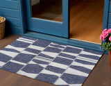 3' X 5' Navy Blue And Cream Geometric Indoor Outdoor Area Rug
