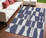 4' X 6' Navy Blue And Cream Geometric Indoor Outdoor Area Rug