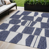5' X 8' Navy Blue And Cream Geometric Indoor Outdoor Area Rug