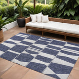 8' X 10' Navy Blue And Cream Geometric Indoor Outdoor Area Rug