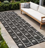 8' Black And Cream Geometric Indoor Outdoor Runner Rug
