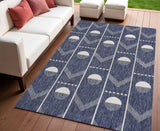 4' X 6' Navy Blue And Cream Geometric Indoor Outdoor Area Rug