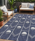 5' X 8' Navy Blue And Cream Geometric Indoor Outdoor Area Rug