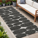 8' Black And Cream Geometric Indoor Outdoor Runner Rug