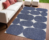4' X 6' Navy Blue And Cream Geometric Indoor Outdoor Area Rug