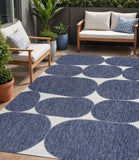 5' X 8' Navy Blue And Cream Geometric Indoor Outdoor Area Rug
