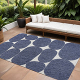 8' X 10' Navy Blue And Cream Geometric Indoor Outdoor Area Rug