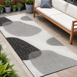 8' Cream And Black Geometric Indoor Outdoor Runner Rug