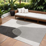 8' X 10' Cream And Black Geometric Indoor Outdoor Area Rug