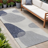 8' Cream And Navy Blue Geometric Indoor Outdoor Runner Rug