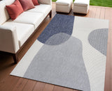 4' X 6' Cream And Navy Blue Geometric Indoor Outdoor Area Rug