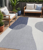 5' X 8' Cream And Navy Blue Geometric Indoor Outdoor Area Rug