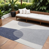 8' X 10' Cream And Navy Blue Geometric Indoor Outdoor Area Rug