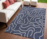 4' X 6' Navy Blue And Cream Abstract Indoor Outdoor Area Rug
