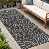 8' Black And Cream Abstract Indoor Outdoor Runner Rug