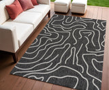 4' X 6' Black And Cream Abstract Indoor Outdoor Area Rug