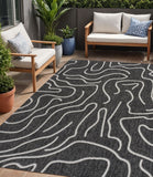 5' X 8' Black And Cream Abstract Indoor Outdoor Area Rug