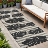 8' Black And Beige Floral Indoor Outdoor Runner Rug