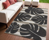 4' X 6' Black And Beige Floral Indoor Outdoor Area Rug