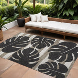 8' X 10' Black And Beige Floral Indoor Outdoor Area Rug