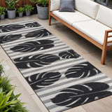 8' Black And Gray Floral Indoor Outdoor Runner Rug