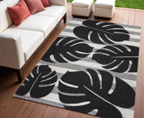 4' X 6' Black And Gray Floral Indoor Outdoor Area Rug